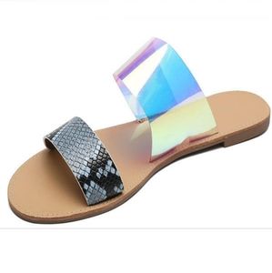 Women Black &White Snake Print Flats Sandals